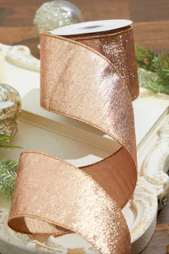 4” x 10 Yard Rose Gold Aurora Jacquard Tissue Back Ribbon