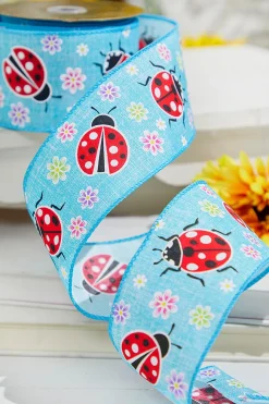 2.5" x 10 Yards Blue Ladybugs Ribbon