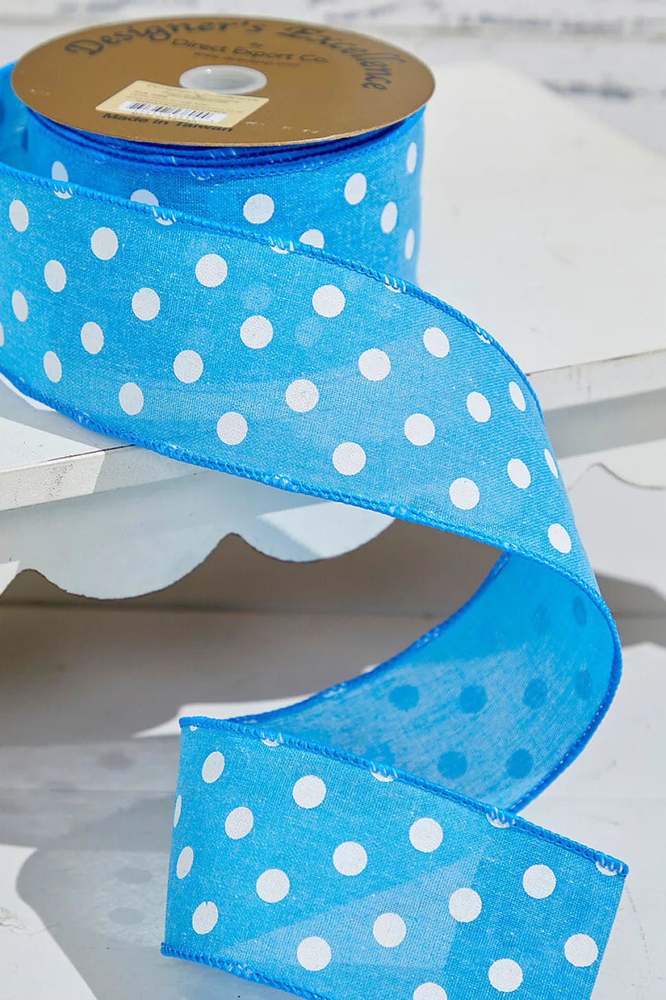 2.5" x 10 Yards Bright Blue Polka Dot Ribbon