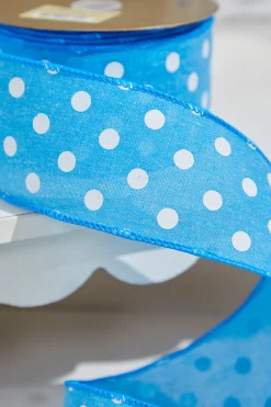 2.5" x 10 Yards Bright Blue Polka Dot Ribbon