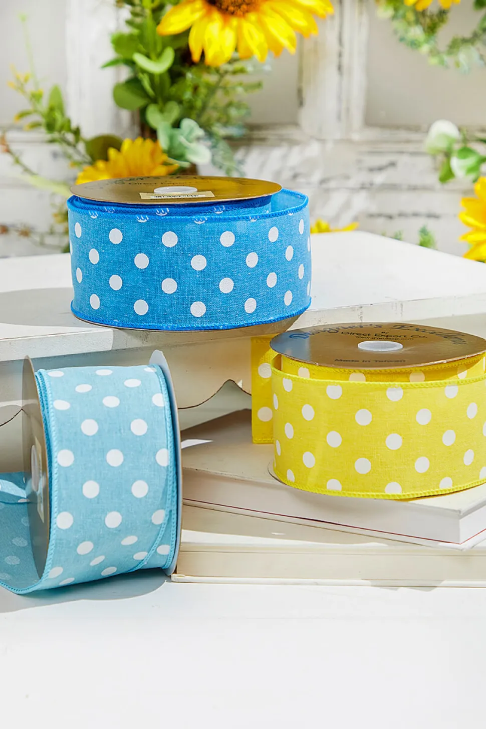 2.5" x 10 Yards Bright Blue Polka Dot Ribbon