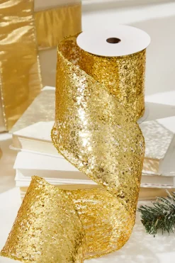 4" x 10 Yards Gold Glitter Mesh Ribbon