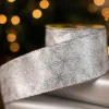 2.5" x 10 Yard Silver Snowflakes on White Ribbon