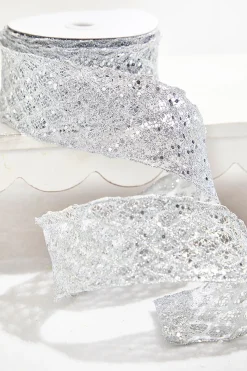 2.5" x 10 Yard Silver Wired Ribbon