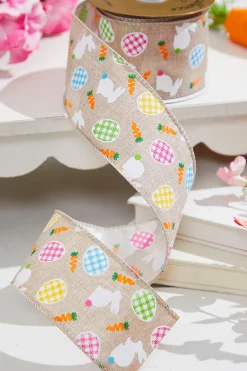 2.5" x 10 Yards Light Canvas Rabbit Eggs Ribbon