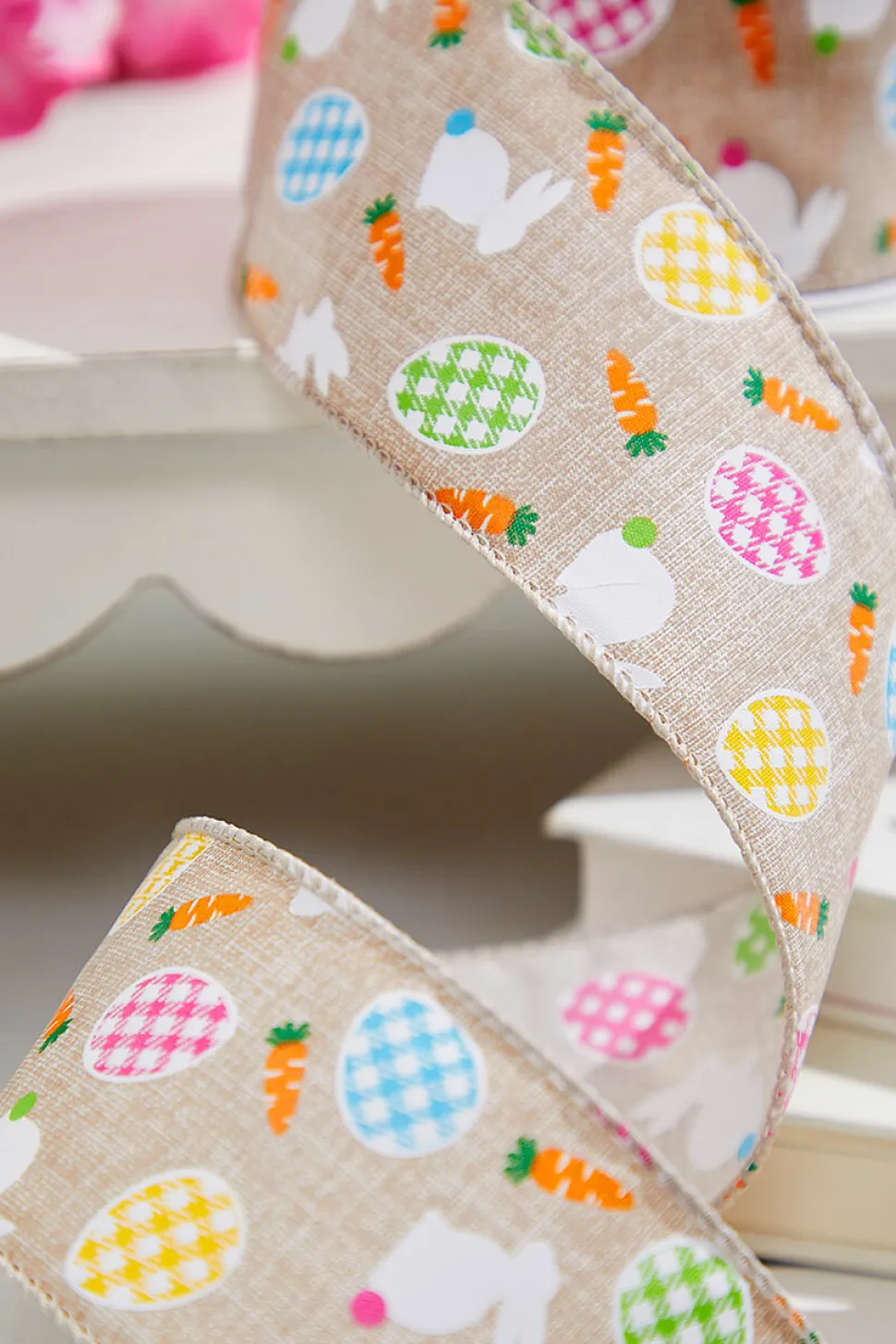 2.5" x 10 Yards Light Canvas Rabbit Eggs Ribbon