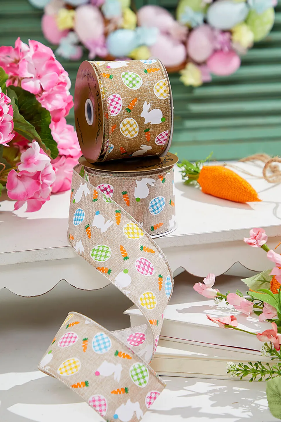 2.5" x 10 Yards Light Canvas Rabbit Eggs Ribbon