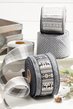 4” x 10 Yard Snowflake Knit Gray & White Ribbon