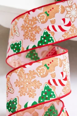 2.5" x 10 Yards Pink Gingerbread Candy Cane Ribbon