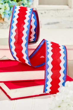 2.5" x 10 Yards Red, White & Blue Patterned Ribbon