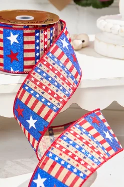 2.5" x 10 Yards Star Stripe Ribbon- Dark Canvas