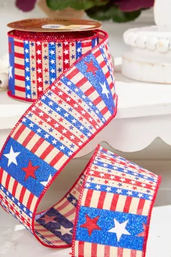 2.5" x 10 Yards Star Stripe Ribbon- Light Canvas