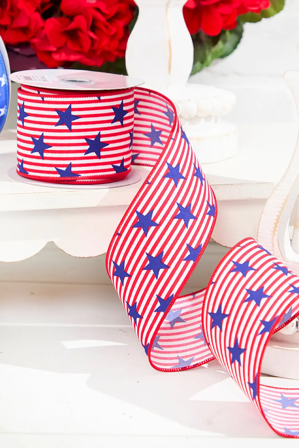 2.5" x 10 Yards Stars with Pinstripes Ribbon