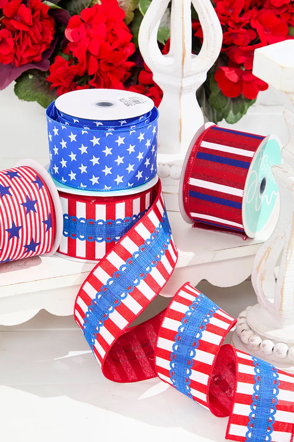 2.5" x 10 Yards Stars with Pinstripes Ribbon