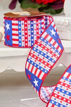 2.5" x 10 Yard Stars & Stripes on White Canvas Ribbon