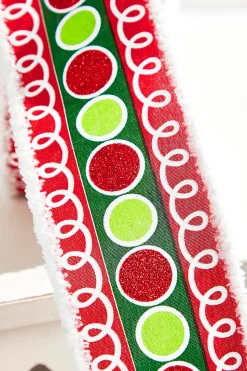 2.5" x 10 Yard Stripe Glitter Circle Drift Ribbon — Red/Green