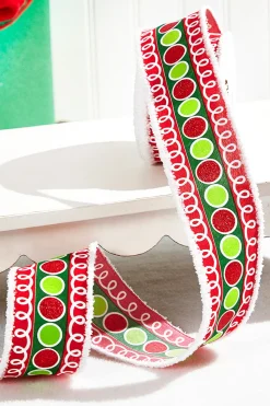 2.5" x 10 Yard Stripe Glitter Circle Drift Ribbon — Red/Green