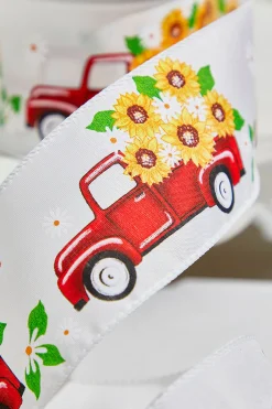 2.5" x 10 Yards Truck with Flowers White Ribbon