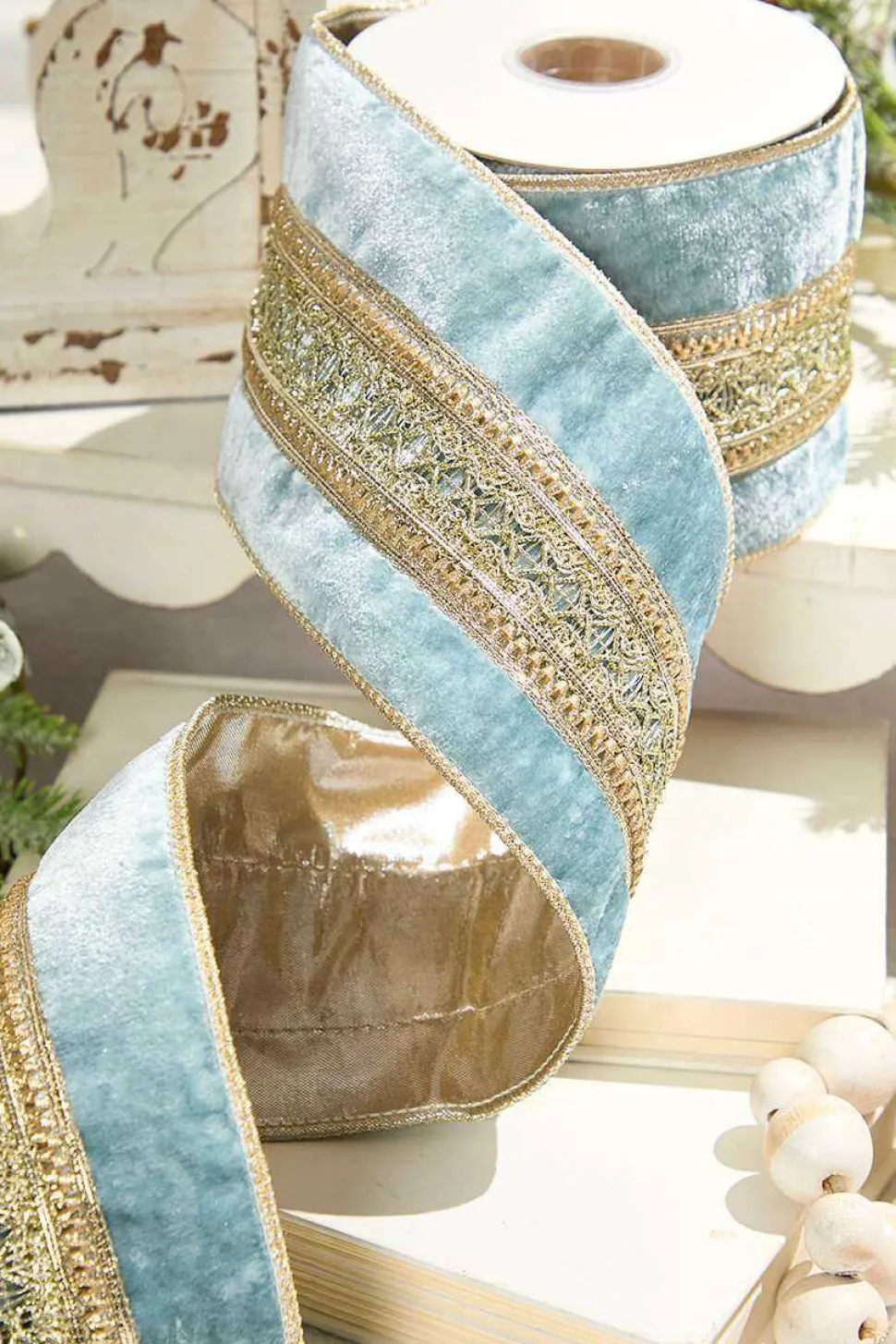 4" x 5 Yard Trim Velvet Metallic Back Ribbon