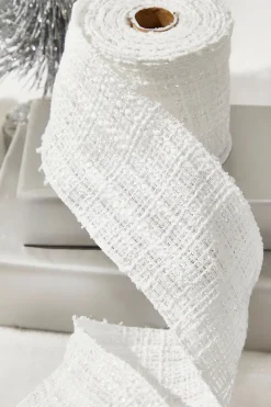 4" x 10 Yard White Chenille with Sequins Wired Ribbon