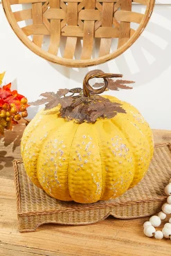 15" Yellow Metal Pumpkin